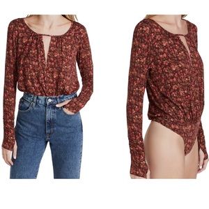 Free People Kaya Floral Printed Thong NWT Bodysuit Misses size S